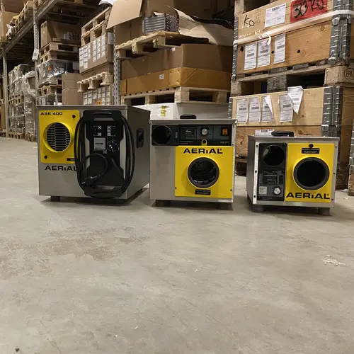 Aerial ASE series commercial dehumidifiers in a warehouse