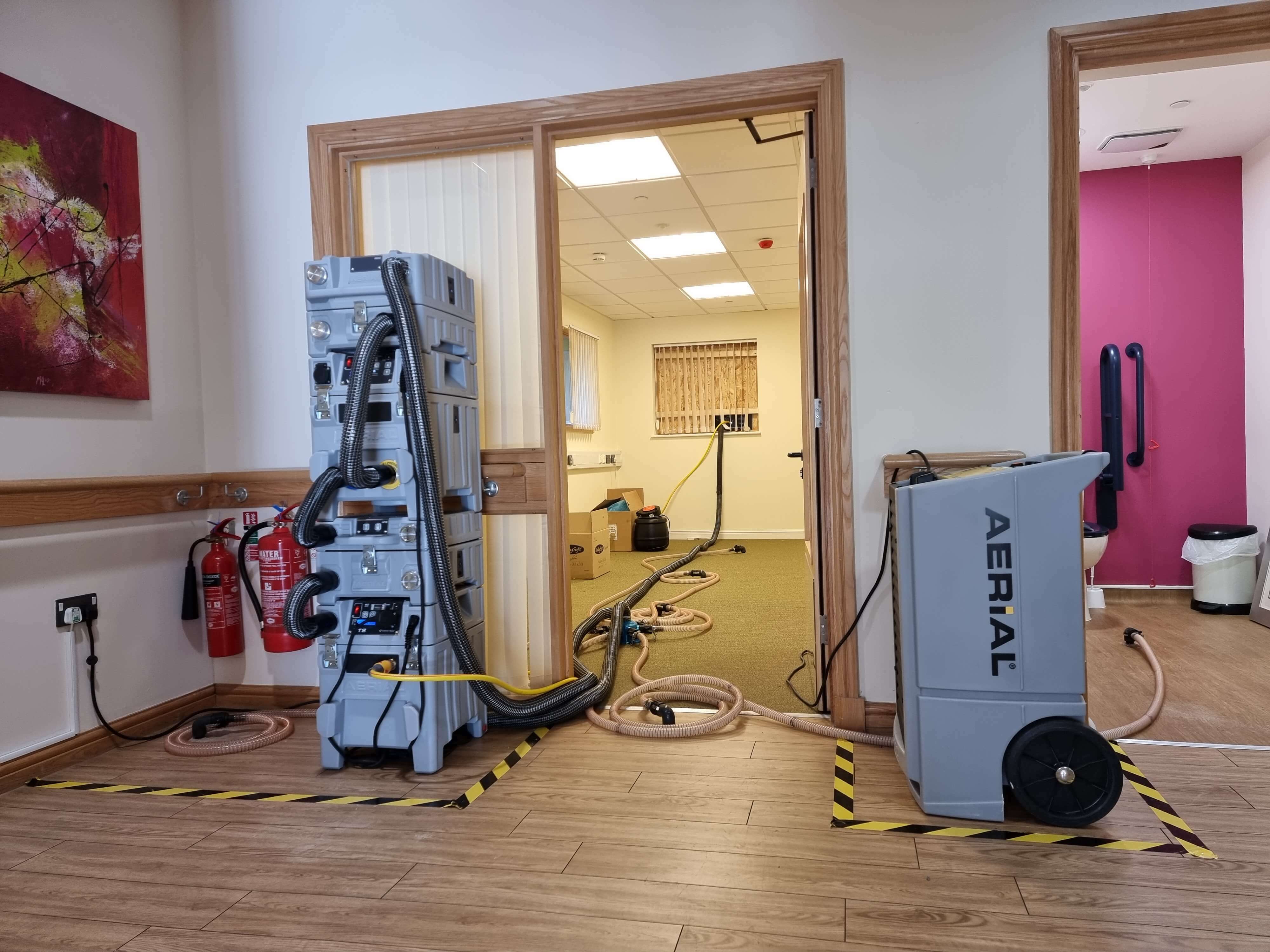 Aerial unit assembled with side channel blowers, water filtration, sound silencer and water separation unit