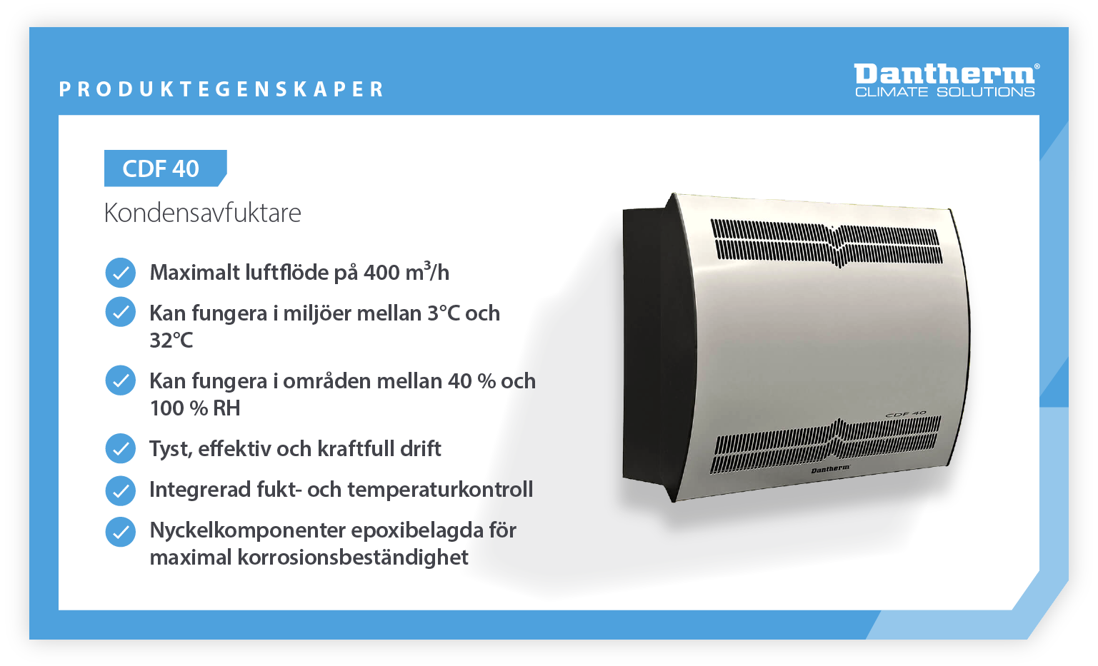 Produktvisning - Dantherm CDF 40 kondensavfuktare för kylning av elektronik och datacenter - Infografik