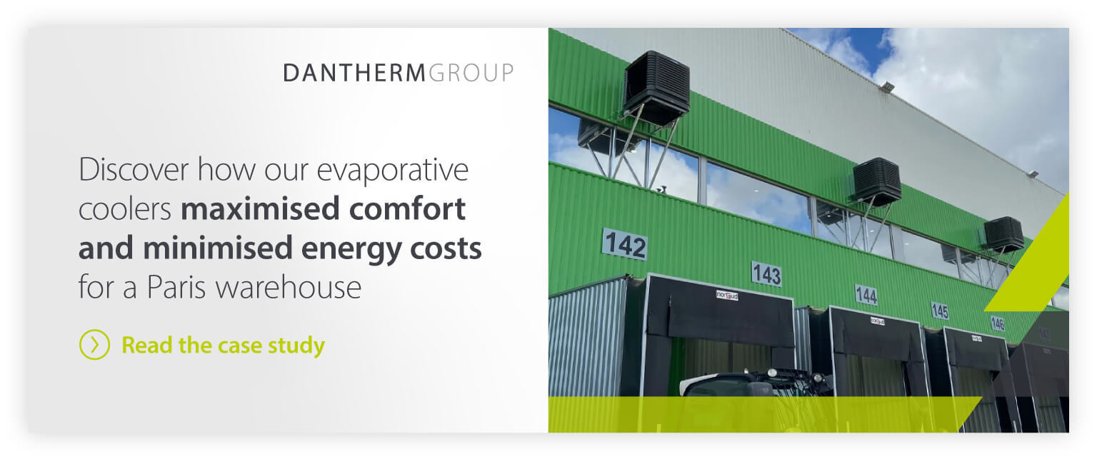 Dantherm Group asset linking through to evaporative cooling case study: Evaporative cooling solution improves conditions for the warehouse staff
