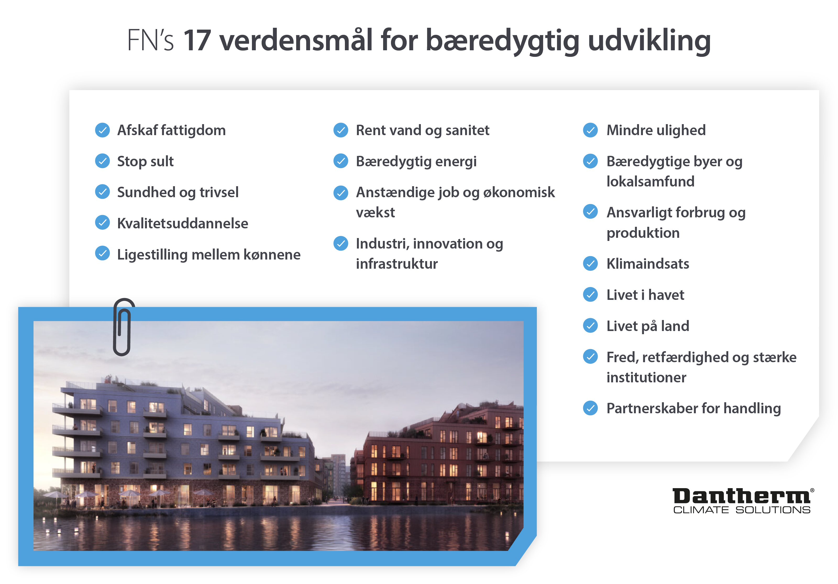 FN's 17 verdensmål for bæredygtig udvikling som en liste - Infografisk billede