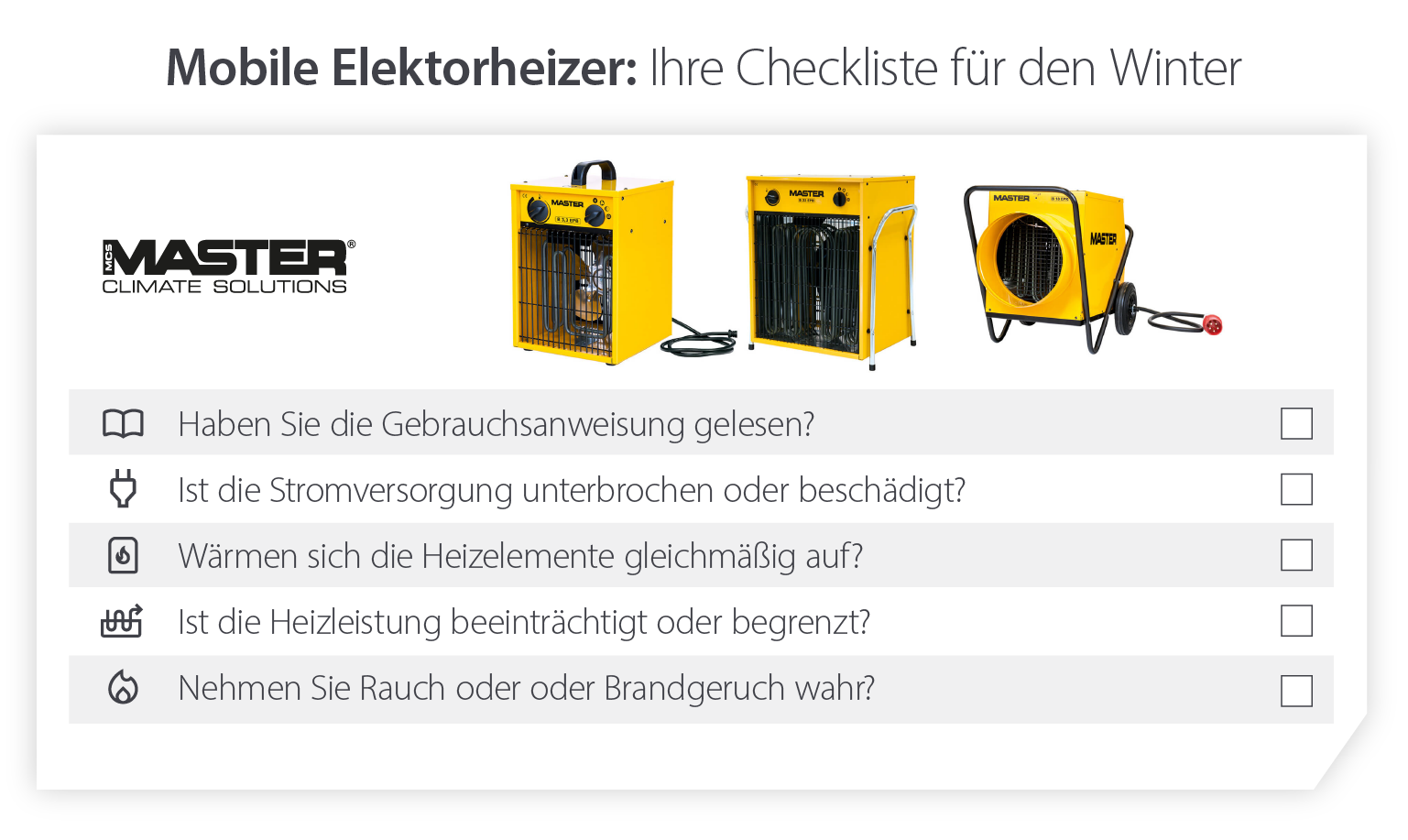 Winter-Checkliste für tragbare Elektroheizungen - Vorbereitung der Heizung auf kalte Temperaturen - Infografik