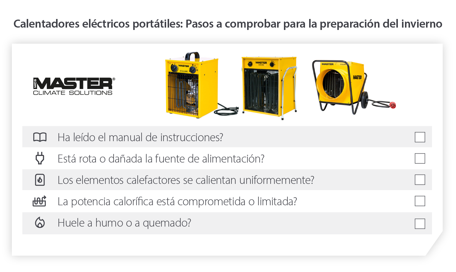 Lista de comprobación de invierno para calentadores eléctricos portátiles: preparación del calentador para temperaturas frías: imagen infográfica
