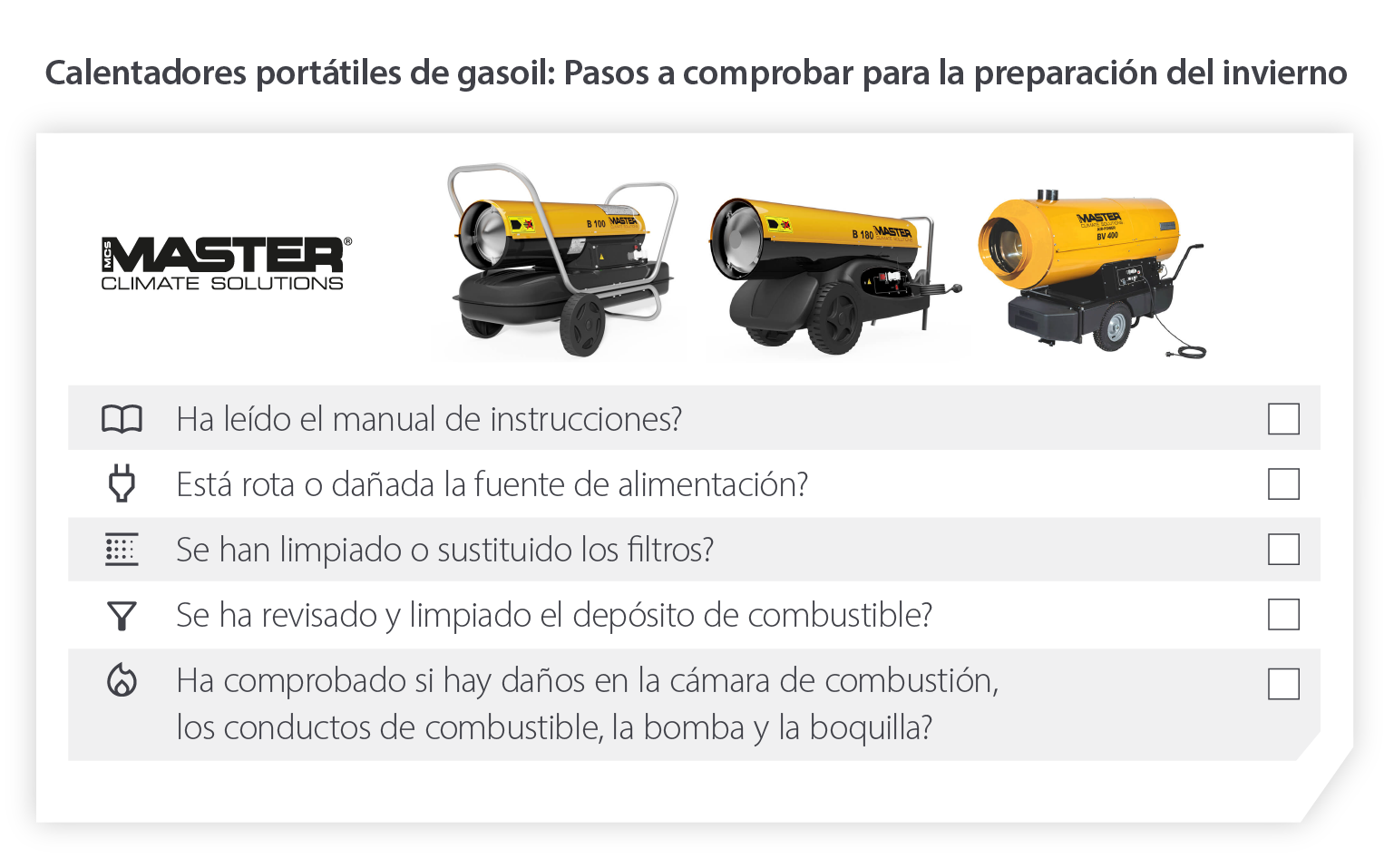 Lista de comprobación para la preparación del calentador de gasóleo de invierno para garantizar que los calentadores funcionen en invierno y con temperaturas frías: imagen infográfica