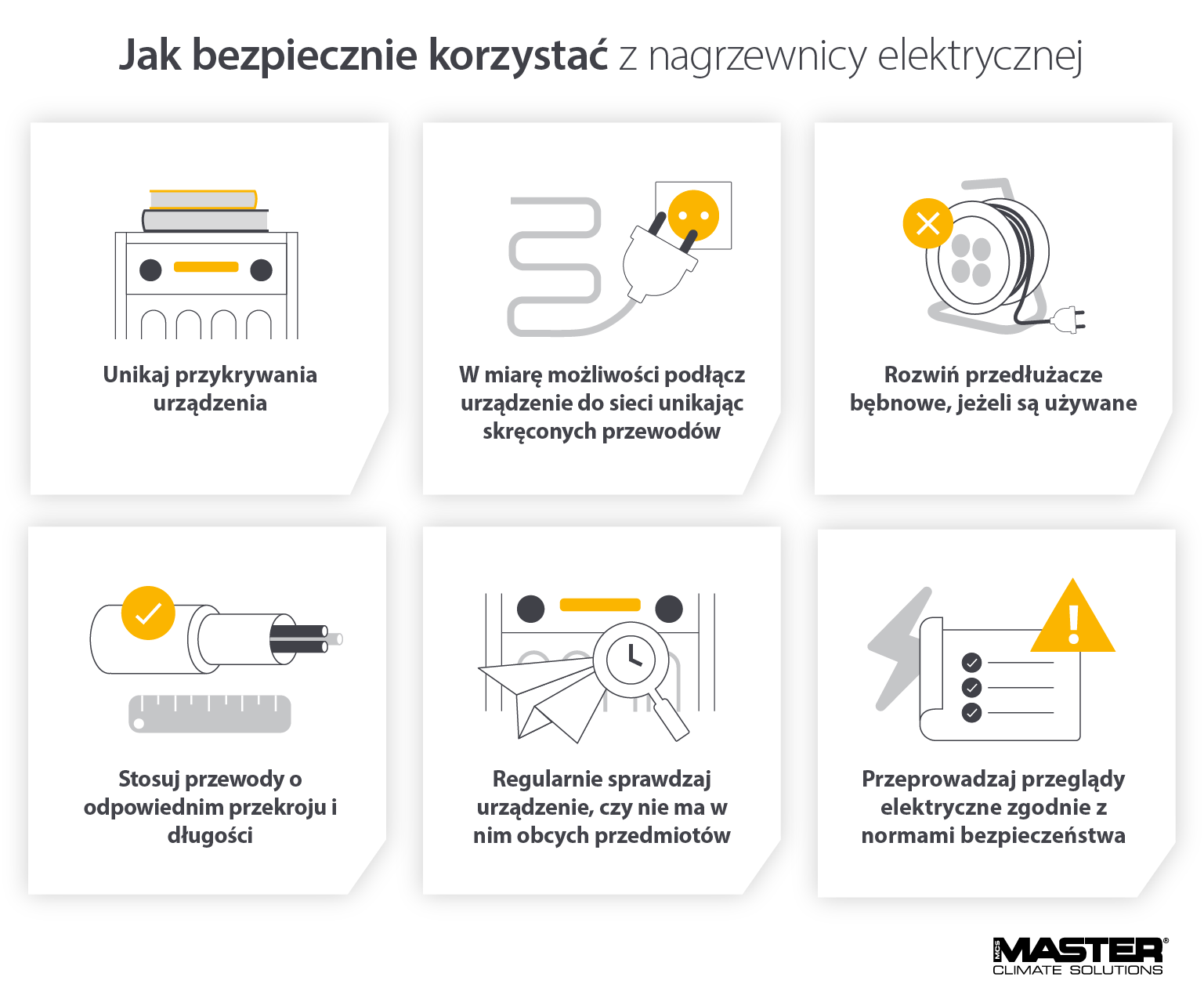 Obrazek pokazujący, jak bezpiecznie używać grzejnika elektrycznego