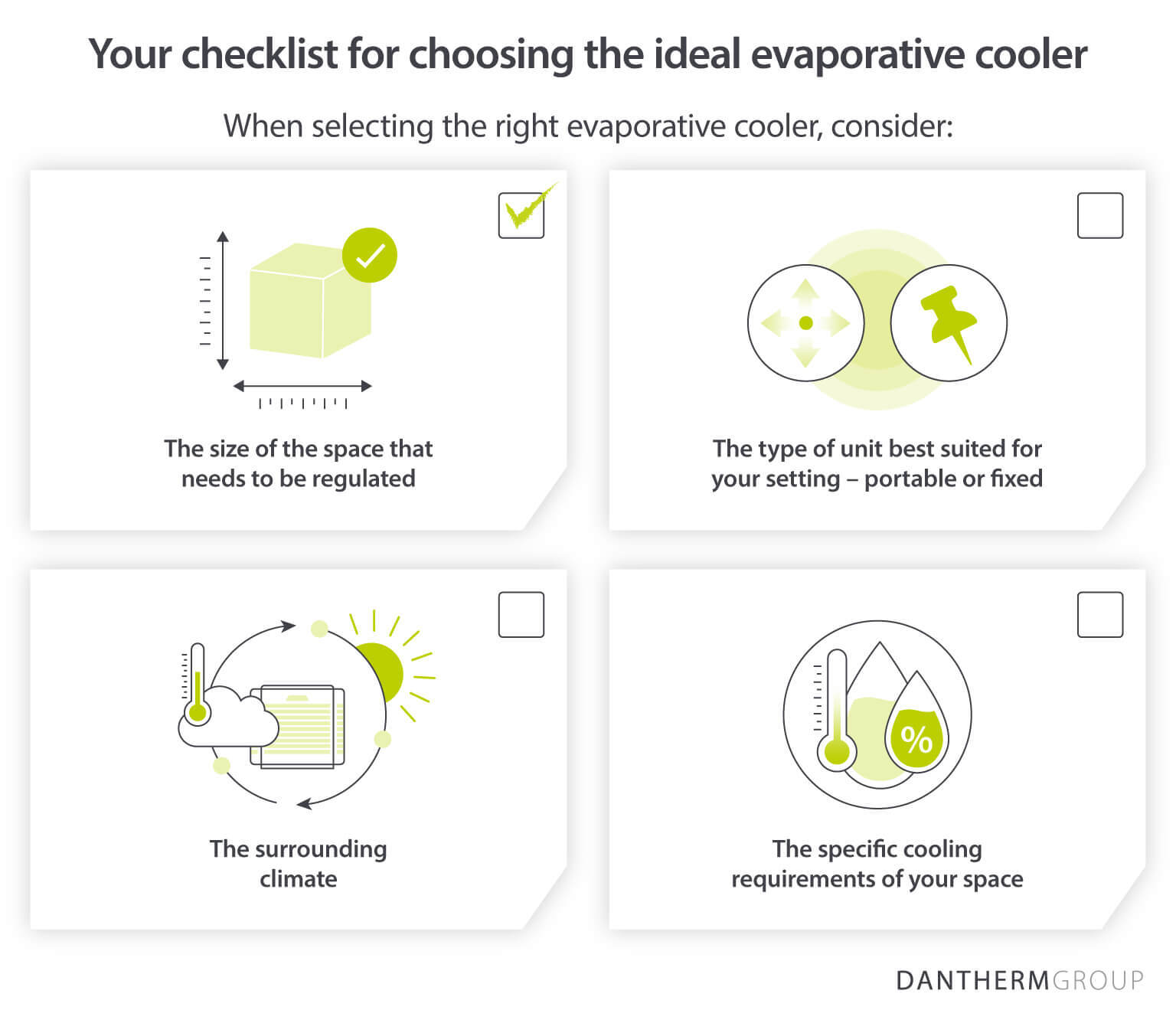 Dantherm Group asset showing four key factors for choosing the right evaporative cooler for your building