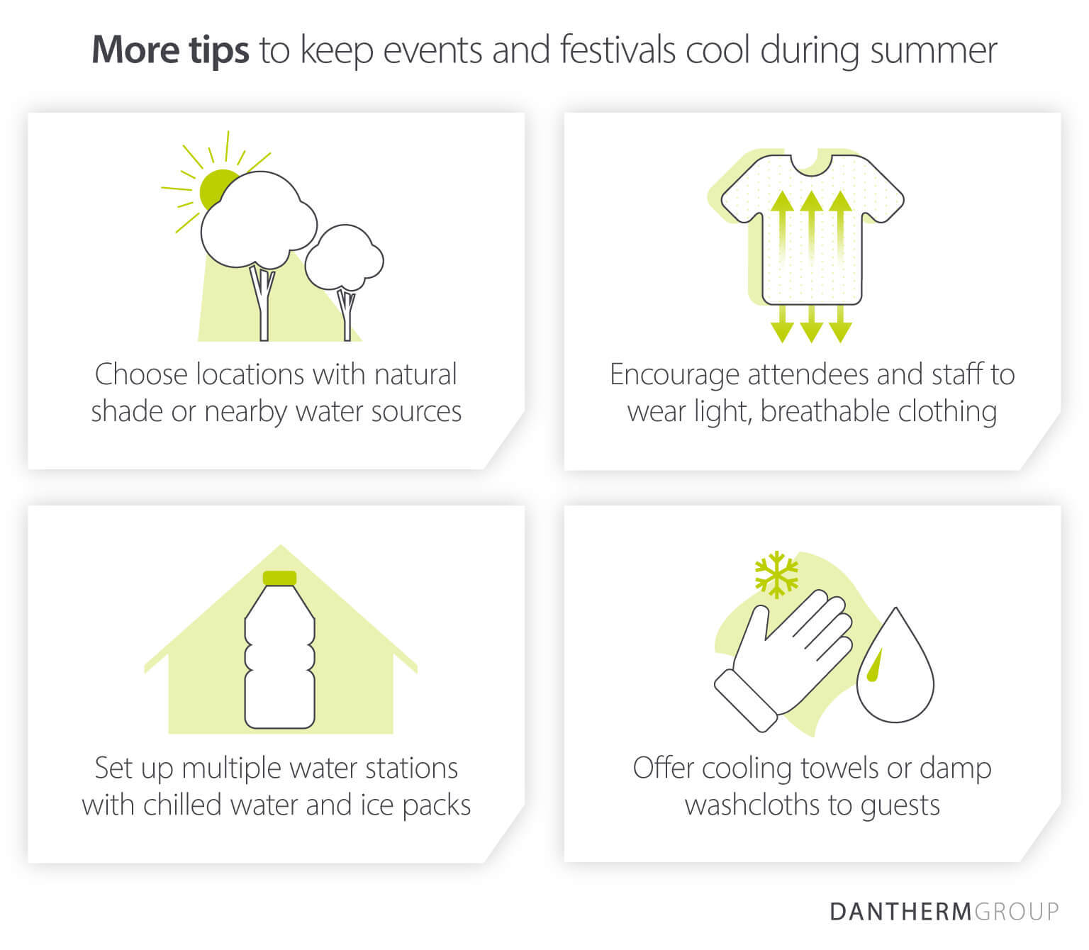 Dantherm Group asset presenting four additional tips to keep people cool during events and festivals alongside evaporative air cooling solutions