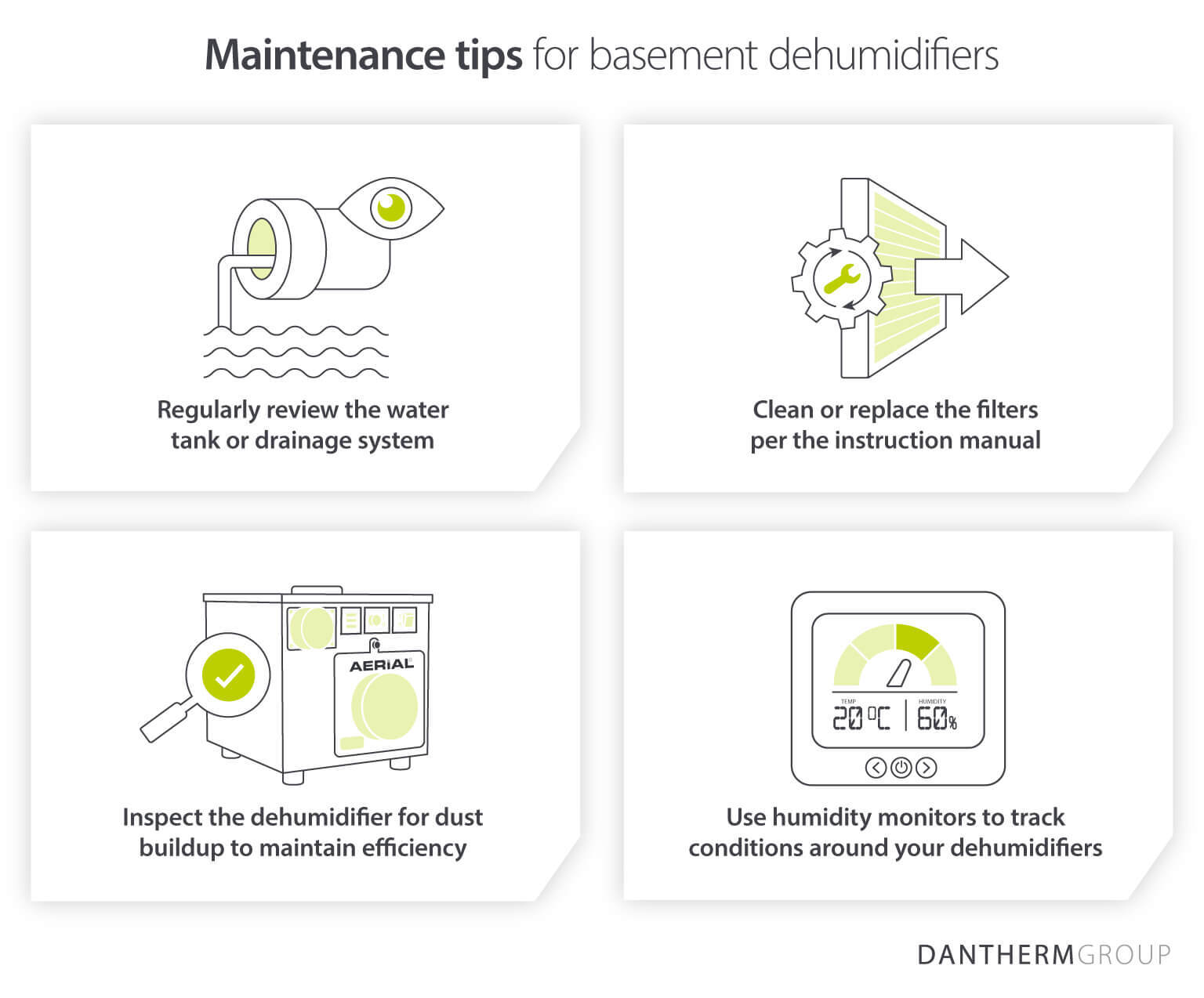 Dantherm Group infographic sharing maintenance advice for adsorption and desiccant dehumidifiers